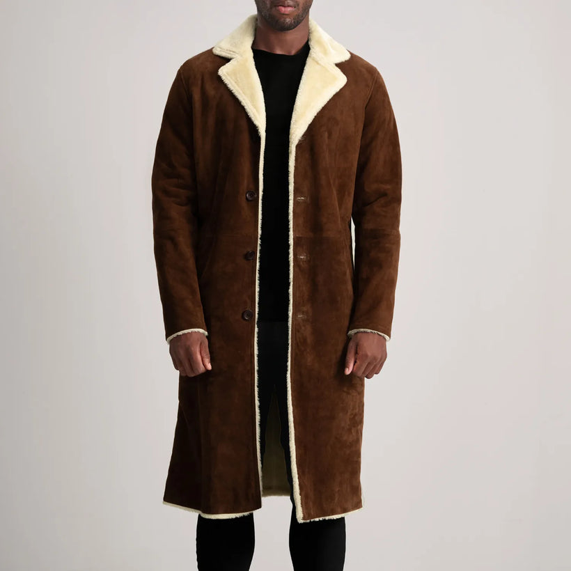 Kolby Marrón Suede Shearling Abrigo de Cuero para Hombre