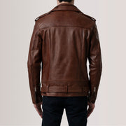 
Vista de detalle of Notch & Zipper & Waist Straps Hardware on Kole Waxed Marrón Leather Double Rider Chaqueta de Cuero para Hombre