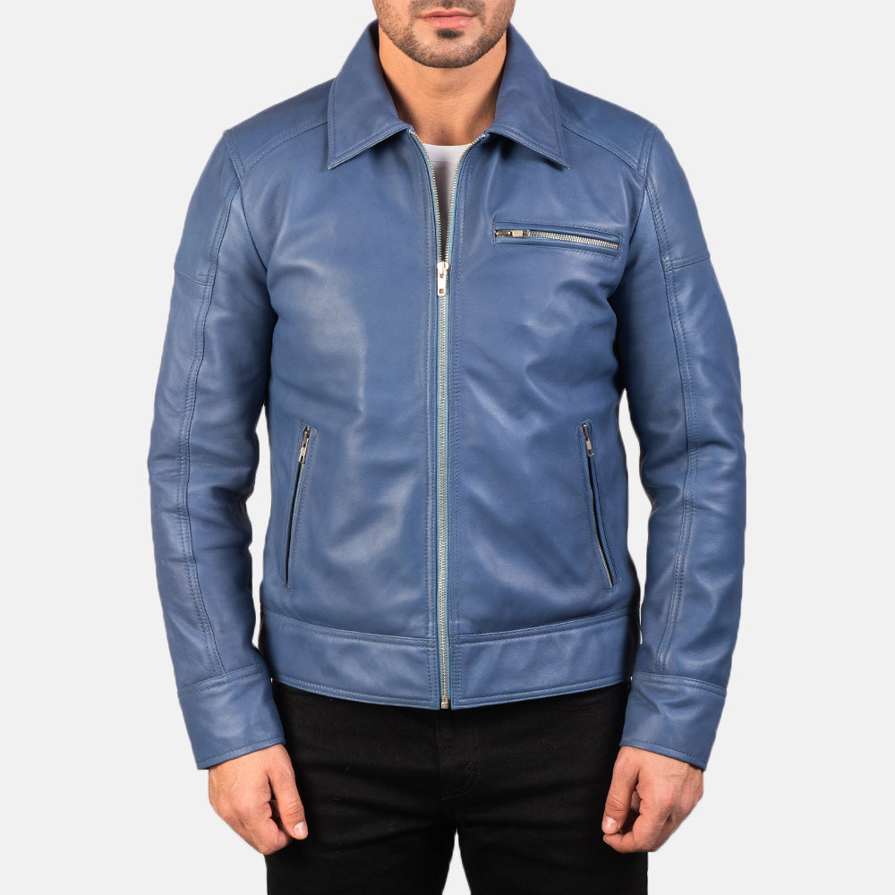 Men's Lavendard Brown Leather Biker Jacket - Vista de perfil lateral con corte ergonómico de manga