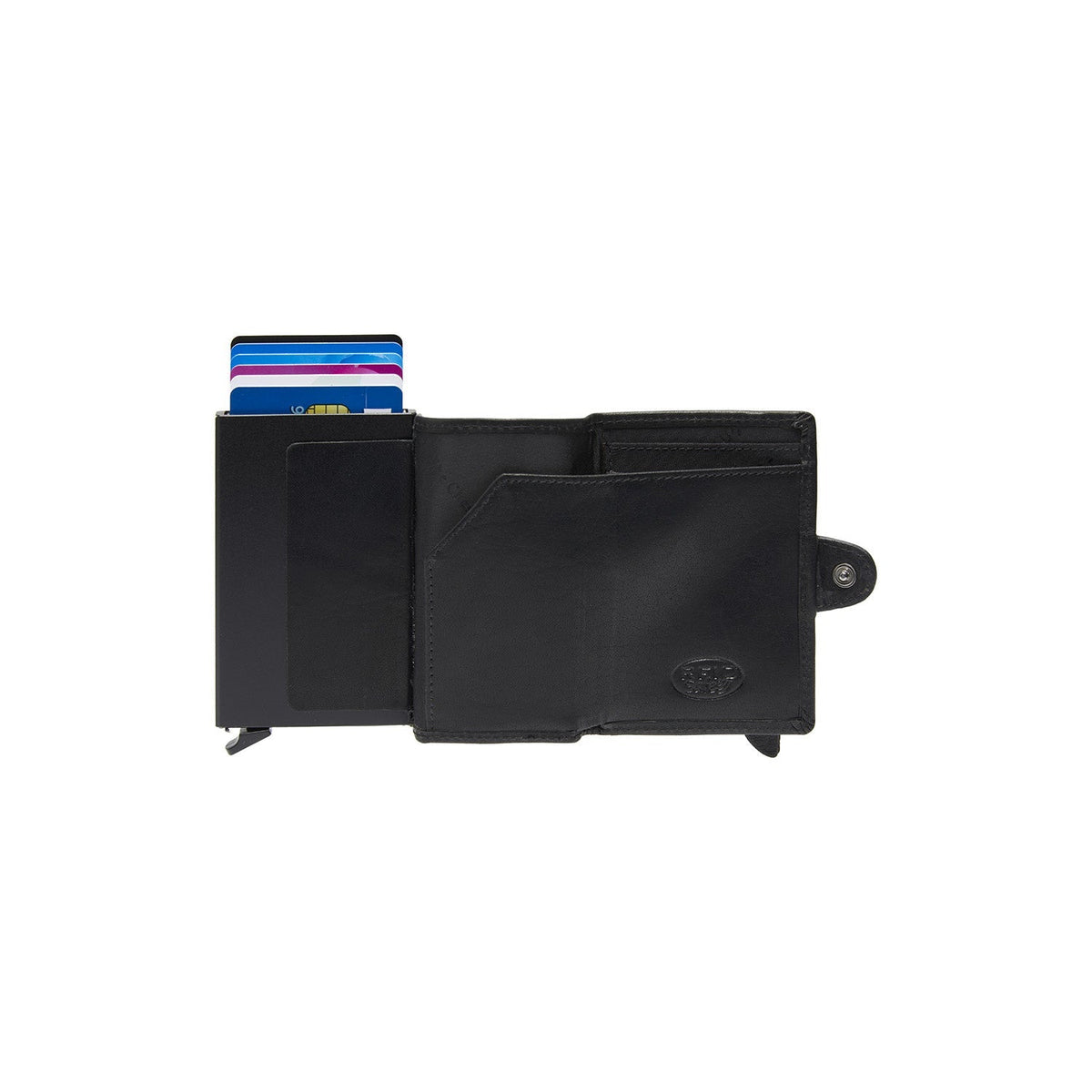 Baldwin Full-Grain Leather Card Holder para Mujer - Structured Side Profile Showing Gusset Depth &amp; Expansion Capacity