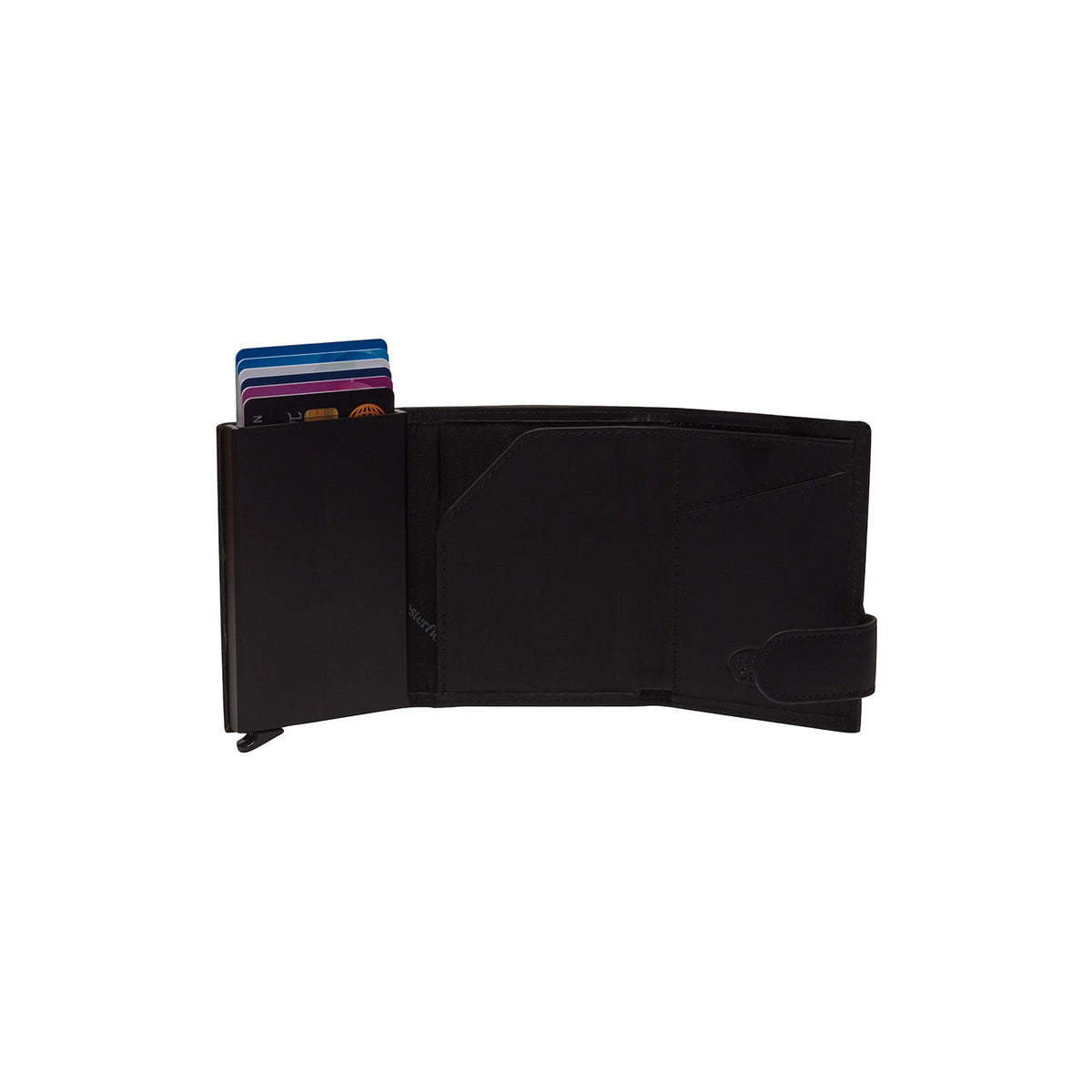 
Frankfurt Cuero Flor Integral Tarjetero - Perfil lateral estructurado con profundidad de fuelle