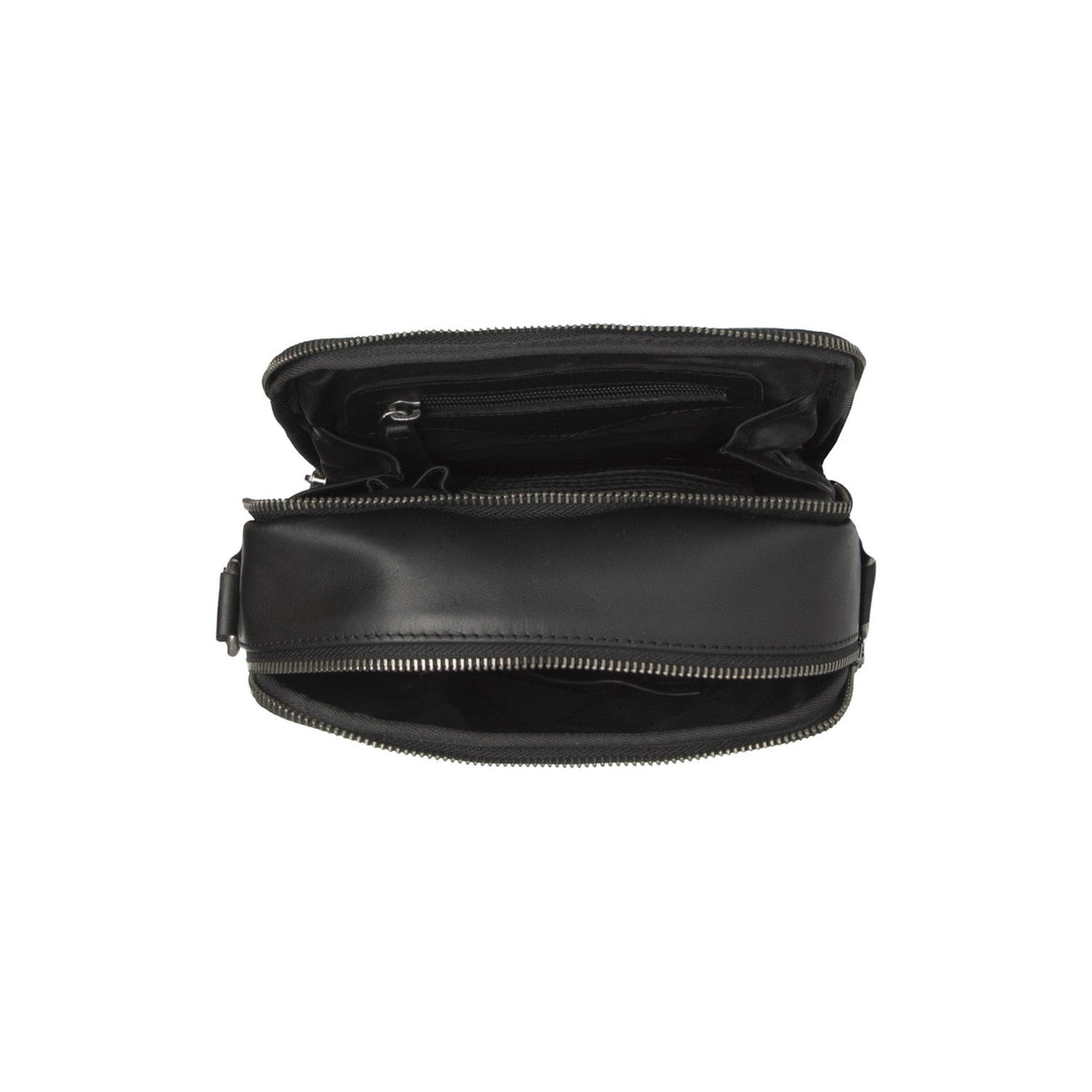 
Solid Antique Brass Hardware & Heavy-Duty Dual Zipper Detail on Arendal Bandolera de cuero flor