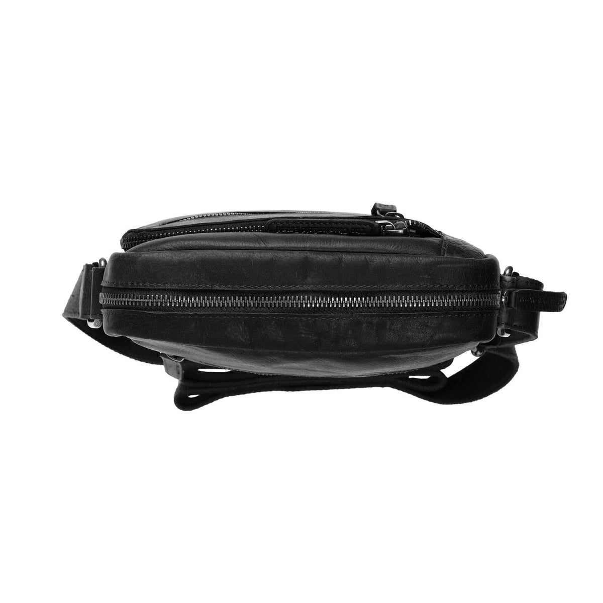 Dessau Full-Grain Leather Crossbody Bag para Hombre - Structured Side Profile Showing Gusset Depth &amp; Expansion Capacity