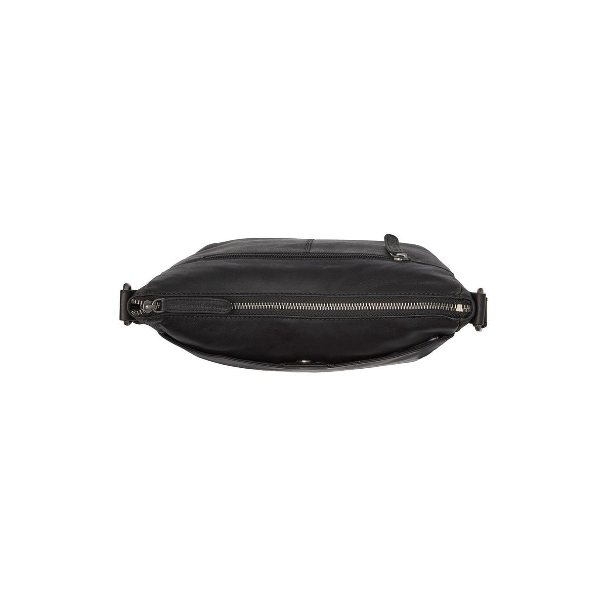 
Solid Antique Brass Hardware & Heavy-Duty Dual Zipper Detail on Henderson Bandolera de cuero flor