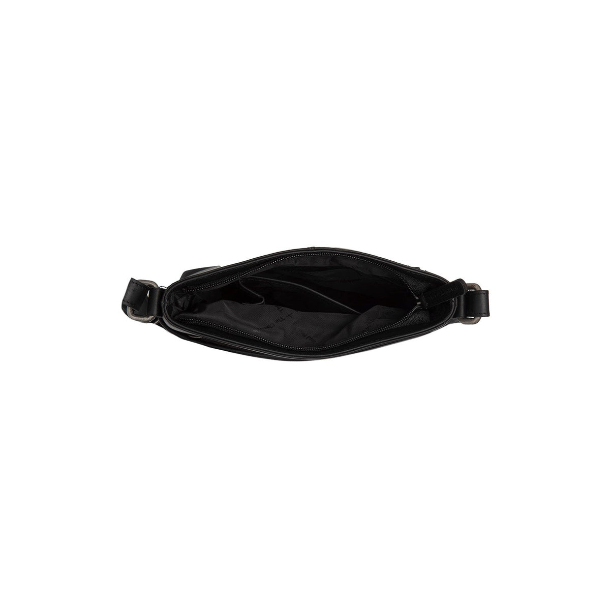 
Solid Antique Brass Hardware & Heavy-Duty Dual Zipper Detail on Navene Bandolera de cuero flor