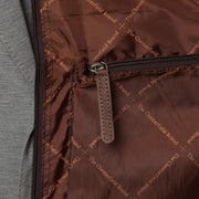 Styled Fit Perspective of Leather Garment Bag Josh para Mujer on Model - Natural Daylight Drape