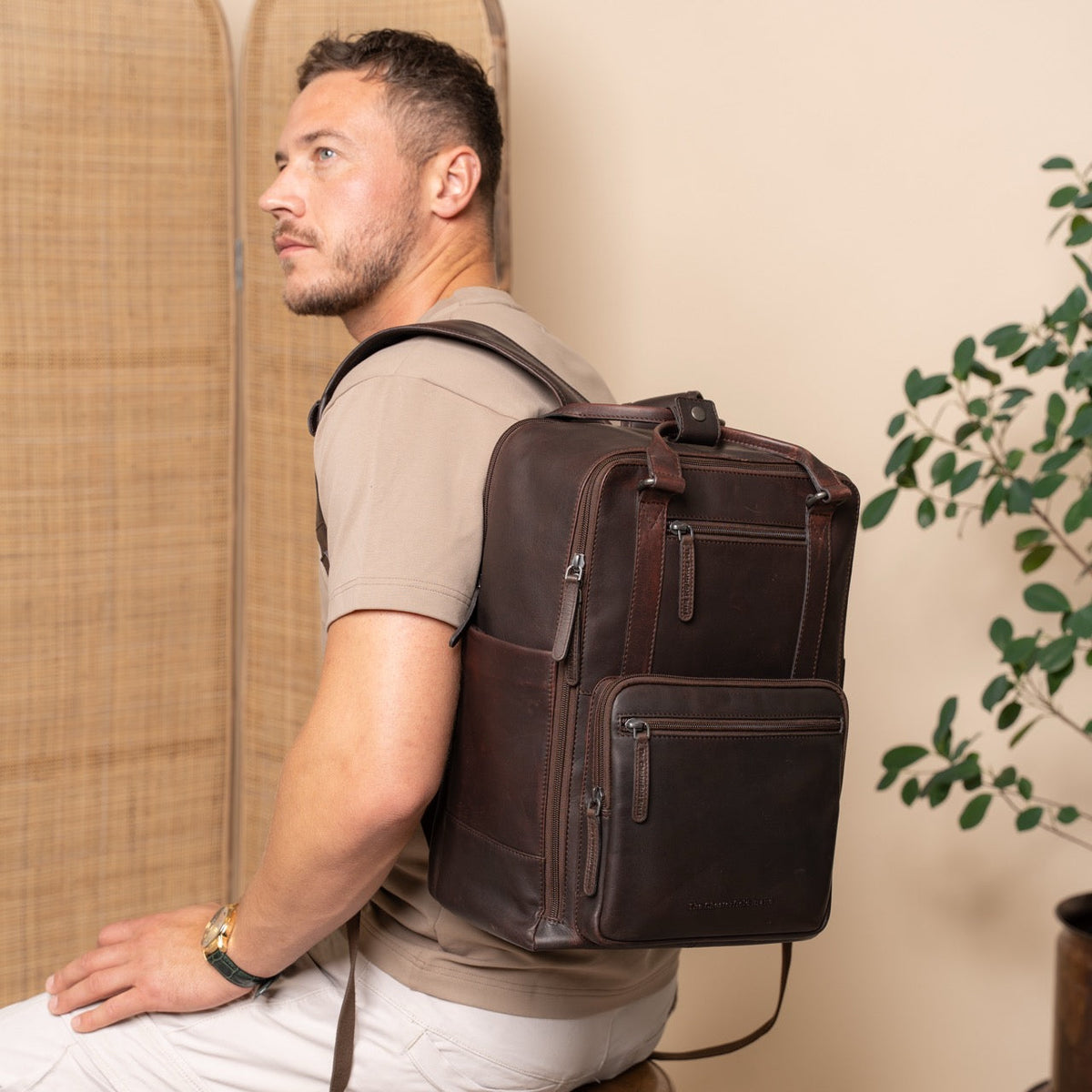 
Calden Mochila de cuero flor para portátil – alternate product view 2