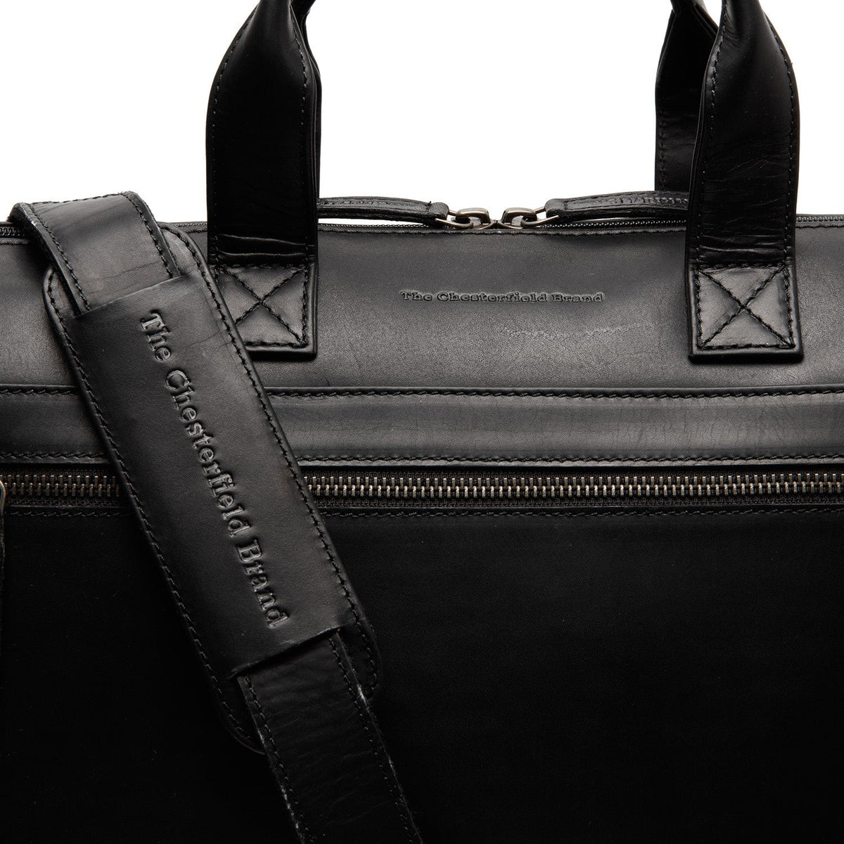 Solid Antique Brass Hardware &amp; Heavy-Duty Dual Zipper Detail on Levanto Full-Grain Leather Laptop Bag para Mujer