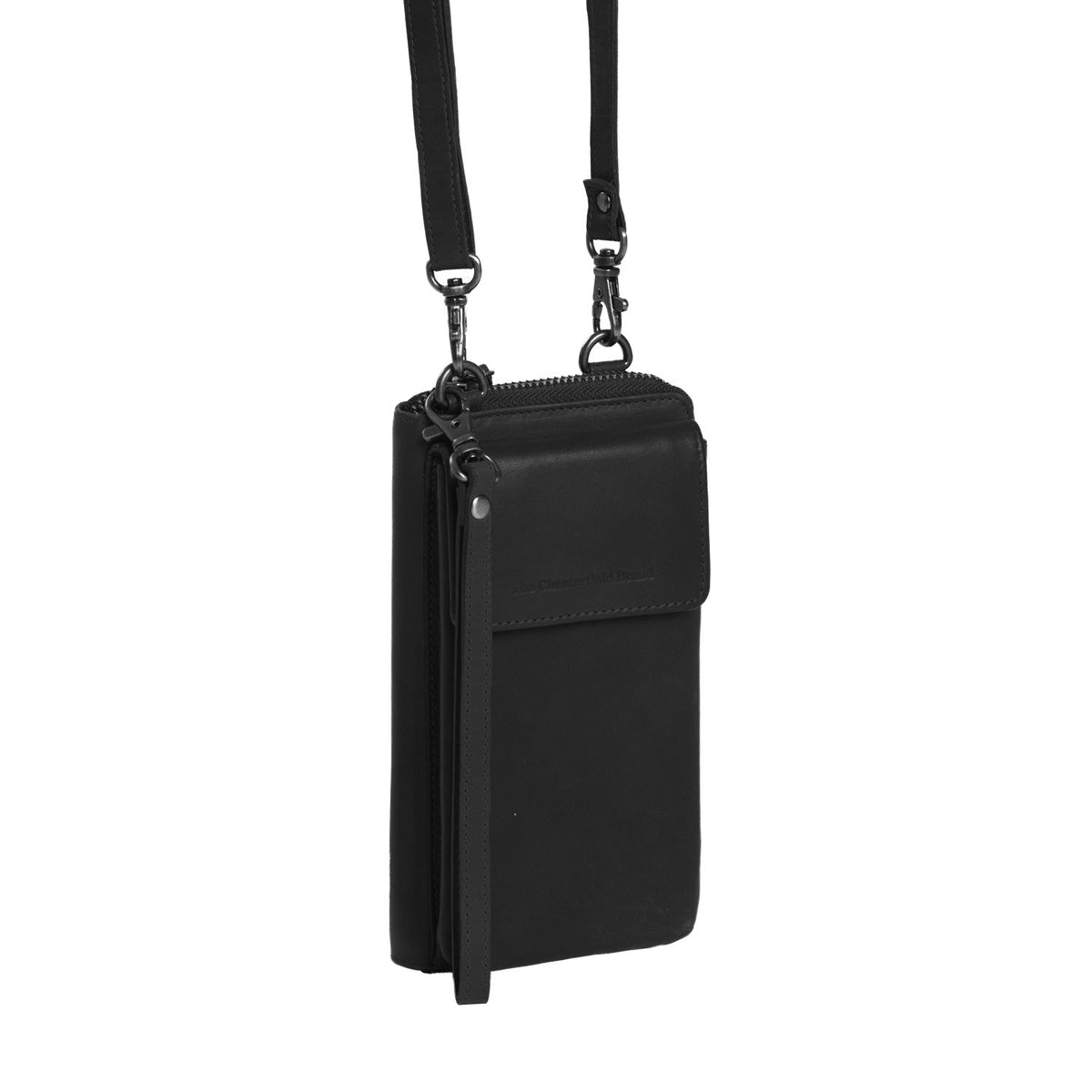 Malaga Full-Grain Leather Phone Bag para Mujer in Classic 100% Full-Grain Leather - Vista frontal y silueta a medida | Comprar online