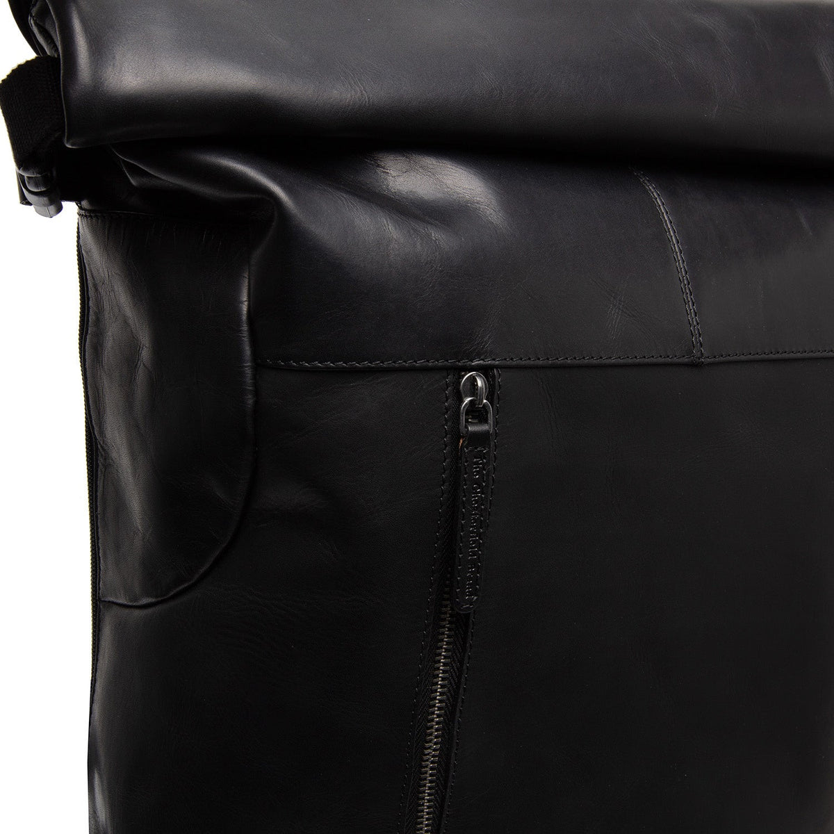 Liverpool Full-Grain Leather Roll-top Backpack - Structured Side Profile Showing Gusset Depth & Expansion Capacity