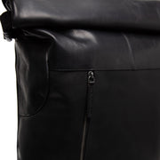 Liverpool Full-Grain Leather Roll-top Backpack - Structured Side Profile Showing Gusset Depth & Expansion Capacity