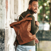 Liverpool Full-Grain Leather Roll-top Backpack – alternate product view 2
