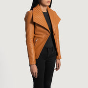 
Tan Brown Sheepskin leather Blazer - Vista posterior con hombros definidos y bajo impecable