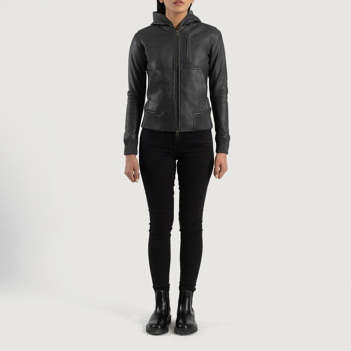 Luna Hooded Cazadora Bomber de Cuero para Mujer – Vista alternativa del producto 3
