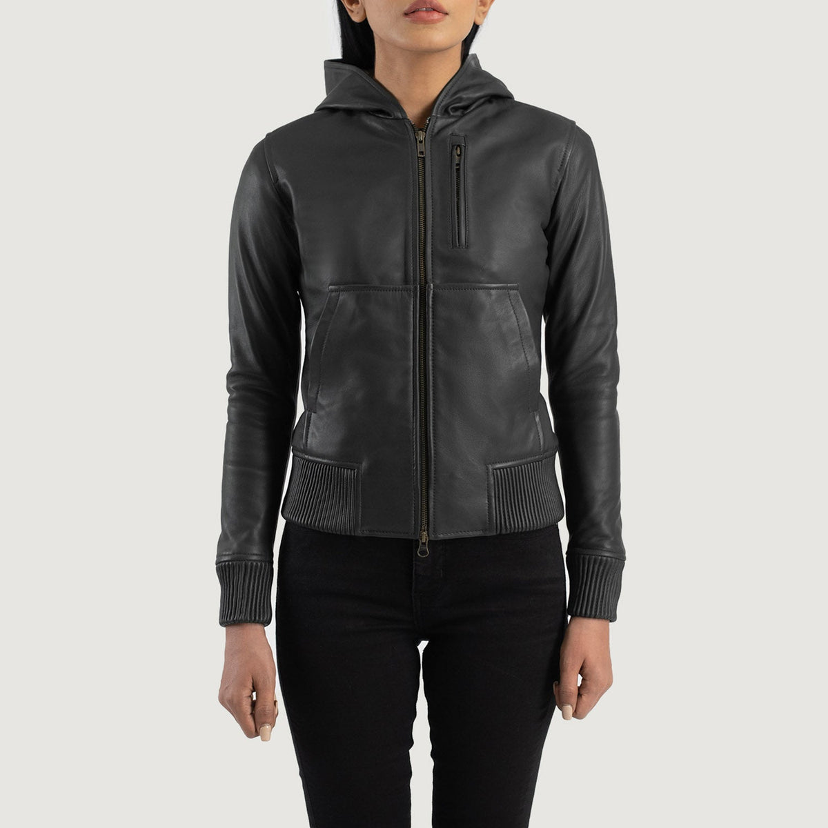 Luna Hooded Cazadora Bomber de Cuero para Mujer – Vista alternativa del producto 4