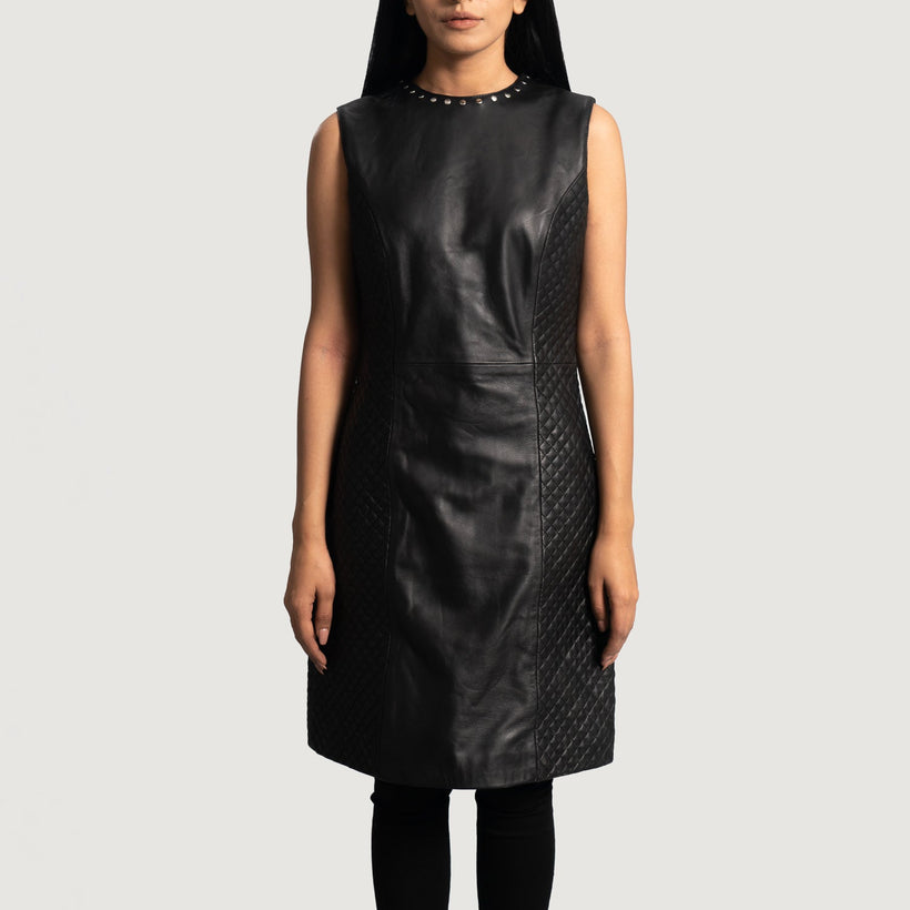 Luxe Negro Leather Dress para Mujer