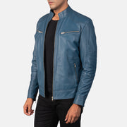 Blue Sheepskin Leather Biker Jacket - Vista trasera con ajuste entallado en hombros y bajo impecable