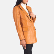Tan Brown Sheepskin leather Blazer - Vista trasera con ajuste entallado en hombros y bajo impecable