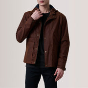 Marlo Marrón Canvas Hooded Work Chaqueta de Cuero para Hombre For Men in Brown Waxed Cotton Canvas - Vista frontal y silueta a medida | Comprar online