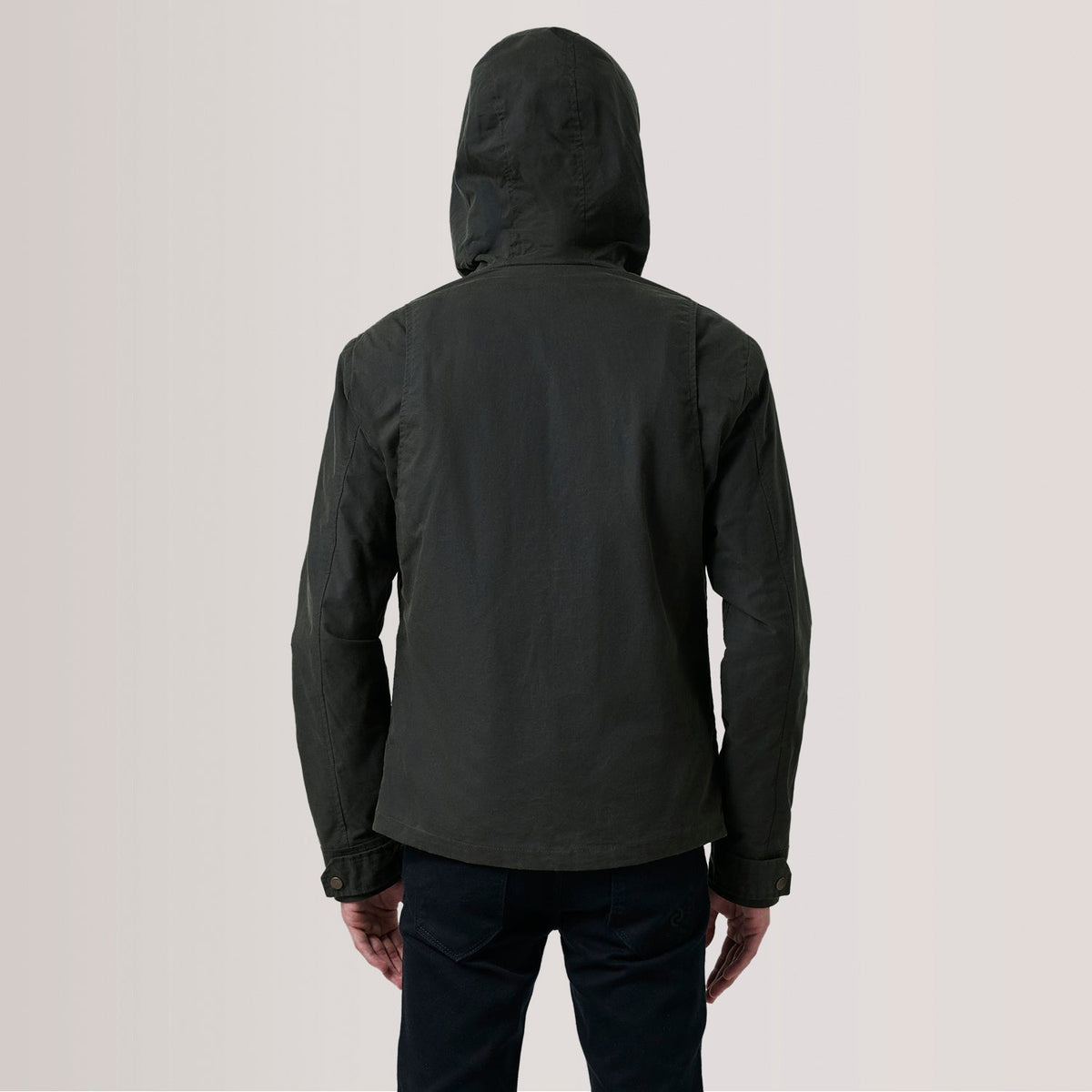 Detalle de cerca of Hooded &amp; Zipper with placket Hardware on Marlo Olive Canvas Hooded Work Chaqueta de Cuero para Hombre For Men