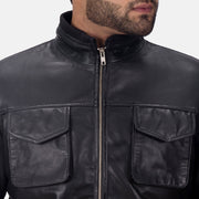 Maurice Negro Chaqueta de Cuero para Hombre - Vista de perfil lateral con corte ergonómico de manga