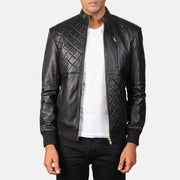 Moda Black Leather Bomber Jacket in Black Sheepskin Leather - Vista frontal y silueta a medida | Comprar online