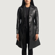 Women's Moonlight Negro Trench de Cuero para Mujer in Black Sheepskin Leather - Vista frontal y silueta a medida | Comprar online