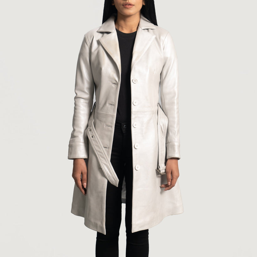 Moonlight Silver Trench de Cuero para Mujer