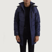 
Moore Azul Hooded Parka para Hombre in Blue Full-Grain Leather - Vista frontal y silueta entallada | Comprar online