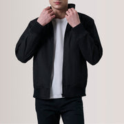 Morrison Negro Canvas Cazadora Bomber de Cuero para Hombre For Men in Black Waxed Cotton Canvas - Vista frontal y silueta a medida | Comprar online