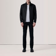 Black Waxed Cotton Canvas Bomber Jacket - Vista trasera con ajuste entallado en hombros y bajo impecable
