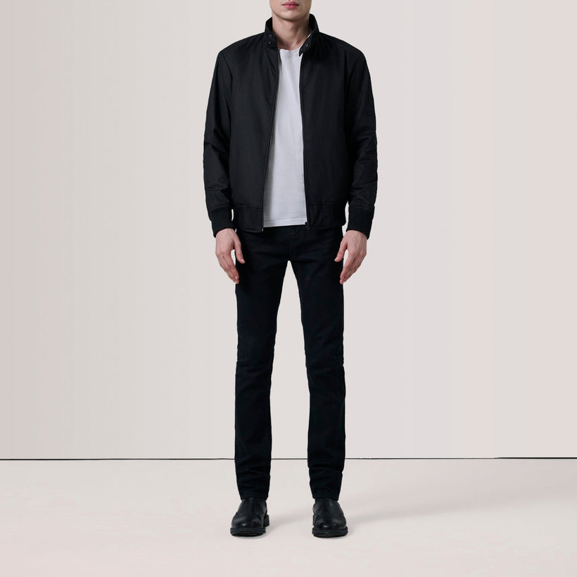 Morrison Negro Canvas Cazadora Bomber de Cuero para Hombre