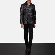 Men's Mr. Bailey Negro Leather Naval Peacoat para Hombre - Vista de perfil lateral con corte ergonómico de manga