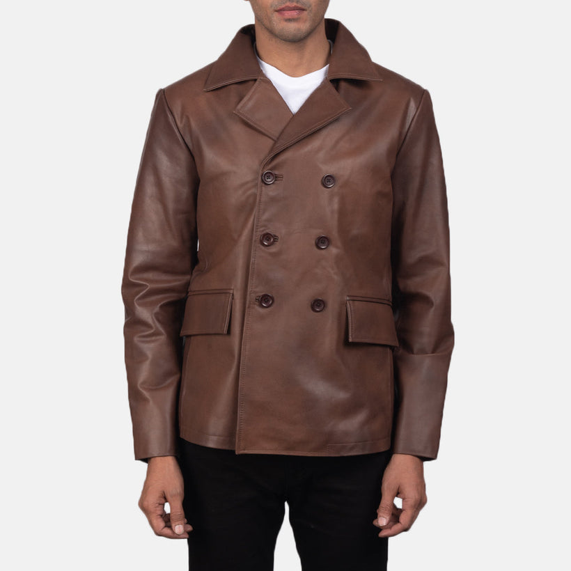 Mr. Bailey Marrón Leather Naval Peacoat para Hombre