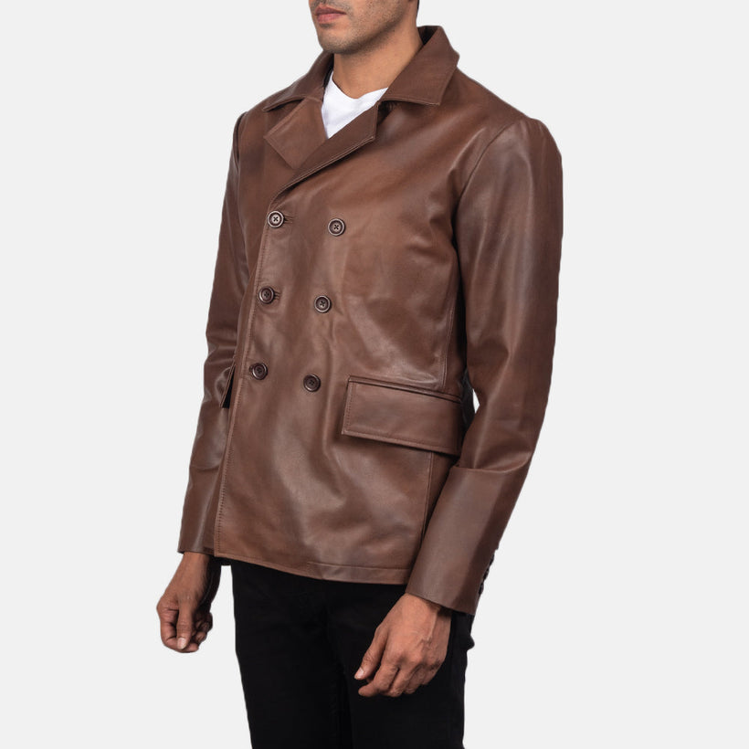 Mr. Bailey Marrón Leather Naval Peacoat para Hombre