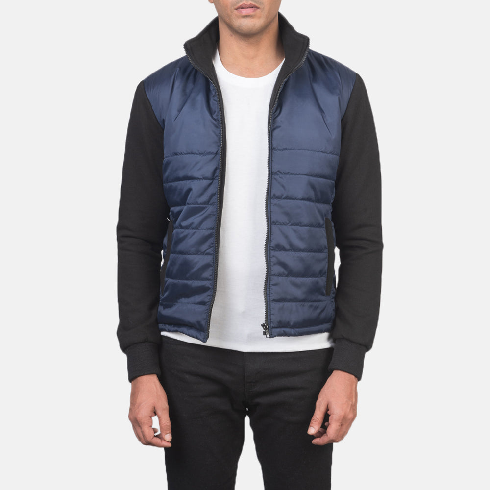 
Nashville Acolchado Azul Windbreaker Chaqueta de Cuero para Hombre in Blue & Black Nylon (Torso) &Amp; Knitted Fabric (Sleeves) - Vista frontal y silueta entallada | Comprar online