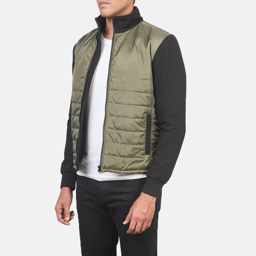 Nashville Acolchado Verde Windbreaker Chaqueta de Cuero para Hombre
