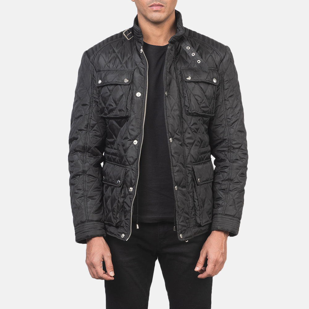 Men's Nelson Acolchado Negro Windbreaker Chaqueta de Cuero para Hombre in Black Polyester - Vista frontal y silueta a medida | Comprar online