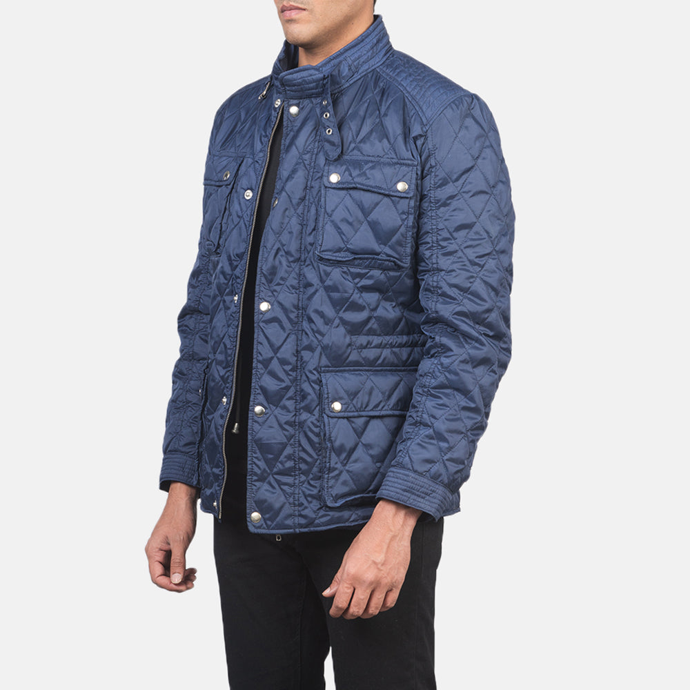 Blue Nylon Winter Jacket - Vista trasera con ajuste entallado en hombros y bajo impecable
