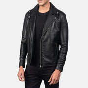 Black Sheepskin Leather Biker Jacket - Vista trasera con ajuste entallado en hombros y bajo impecable