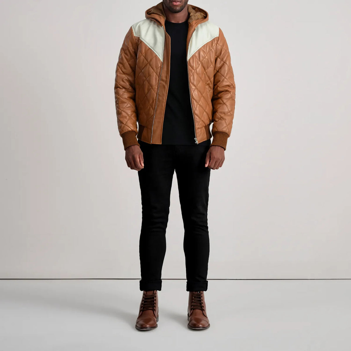 
Norman Chaqueta de Cuero Tostado Puffer Chaqueta de Cuero para Hombre – alternate product view 3