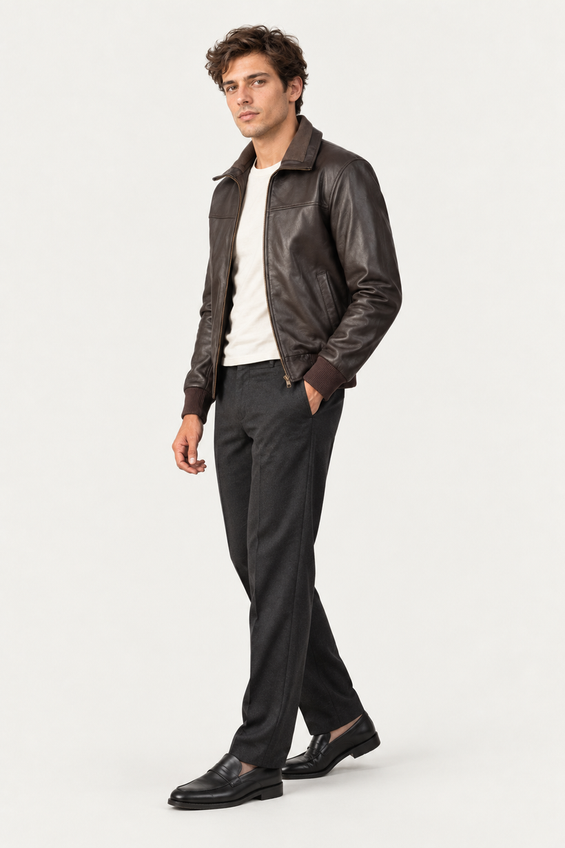 Air Rolf Marrón Chaqueta Bomber de Cuero para Hombre