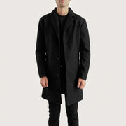 Petrillo Black Wool Single Breasted Coat in Black Synthetic Wool - Front Profile View & Tailored Silhouette | Buy Online