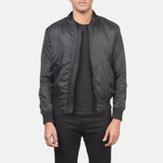 Men's Ramon Negro Cazadora Bomber de Cuero para Hombre in Black Nylon - Vista frontal y silueta a medida | Comprar online