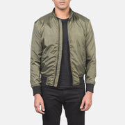 Men's Ramon Verde Cazadora Bomber de Cuero para Hombre in Green Nylon - Vista frontal y silueta a medida | Comprar online