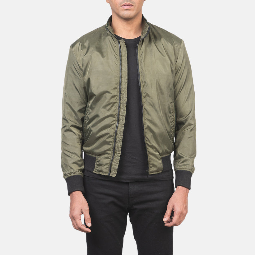 Ramon Verde Cazadora Bomber de Cuero para Hombre