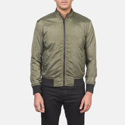 Detalle de cerca of Band &amp; Zipper with wind flap Hardware on Men's Ramon Verde Cazadora Bomber de Cuero para Hombre