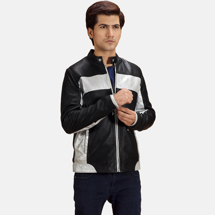 Randolf Silver Negro Chaqueta Biker de Cuero para Hombre