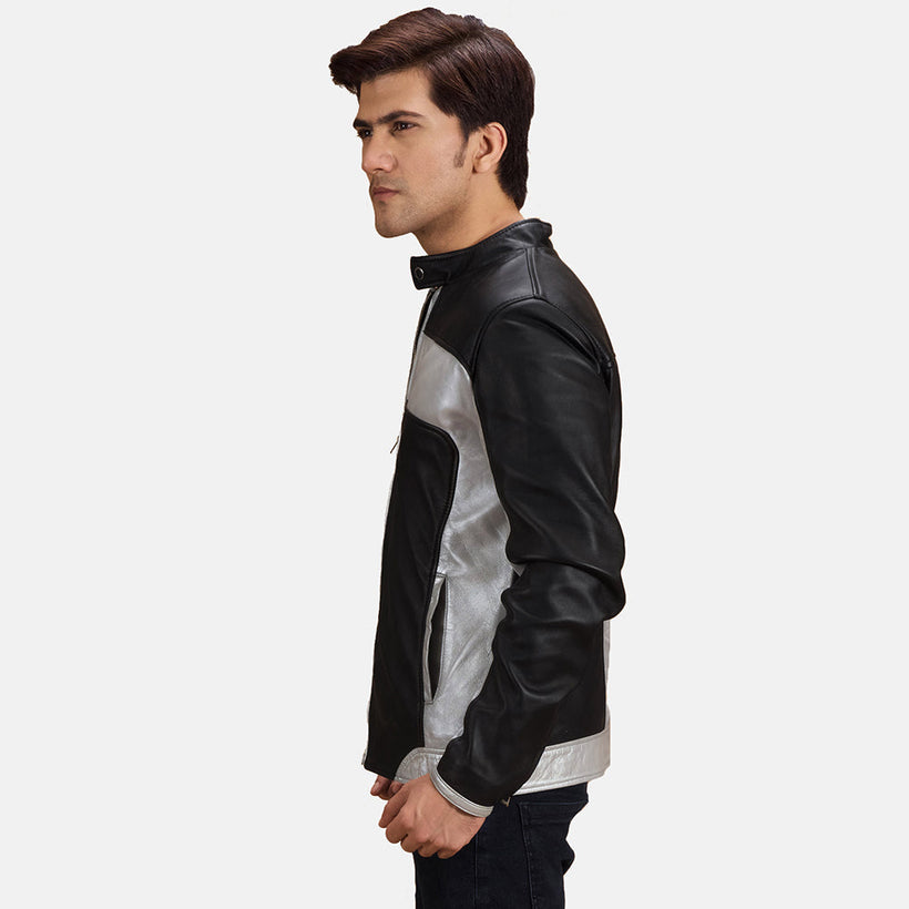 Randolf Silver Negro Chaqueta Biker de Cuero para Hombre