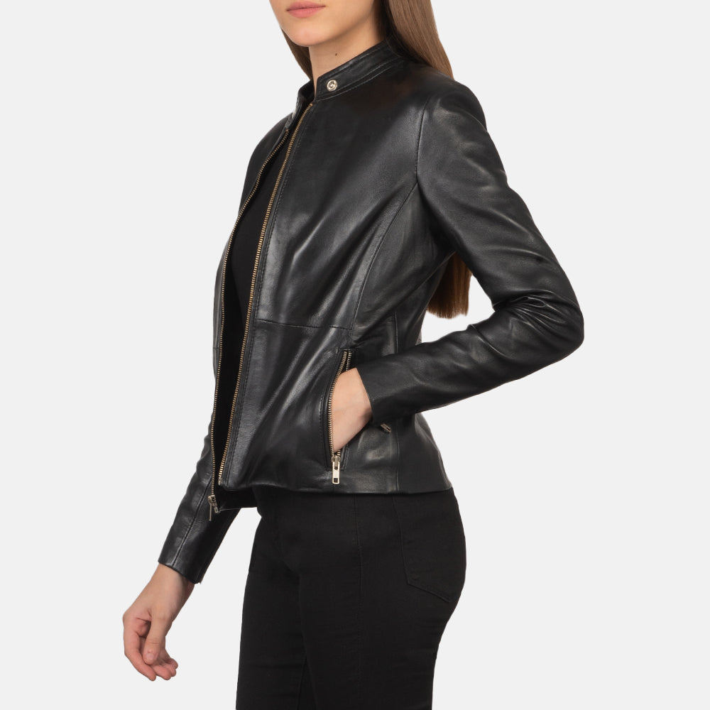 Rave Marrón Chaqueta Biker de Cuero para Mujer – Vista alternativa del producto 3